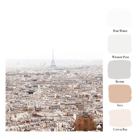 Portola Paints / Color Palette / Paris / White / Gray / Blush Parisian Color Palette, Family Compound, Paris Travel Photography, Mid Century Exterior, Paris Home, Paint Color Palettes, White Windows, Paris Aesthetic, Aesthetic Colors