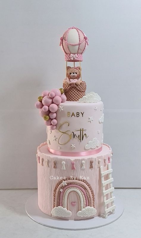 1st Birthday Cake Designs, Kue Fondant, Bear Baby Shower Cake, Baby Shower Cake Designs, Pink Baby Shower Cake, Cartoon Birthday Cake, Teddy Bear Cake, Cake Decorating Courses, Baby First Birthday Cake