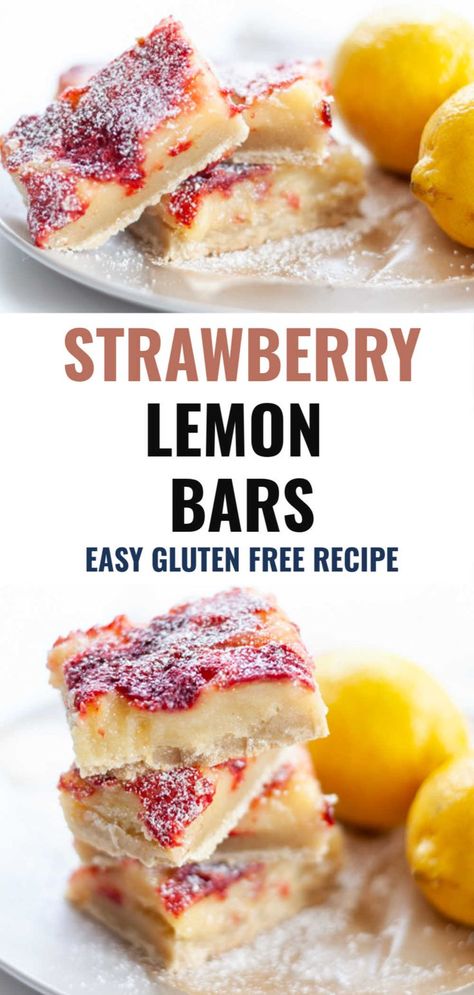 Strawberry Lemon Bars, Strawberry Gluten Free, Bars Gluten Free, Gluten Free Lemon Bars, Gluten Free Shortbread, Romantic Desserts, Dessert Oreo, Easy Gluten Free Desserts, Buttery Shortbread