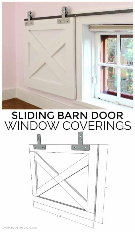 Barn Door Window Coverings with Simpson Strong-Tie Hardware - Jaime Costiglio Sliding Barn Door Window, Door Window Coverings, Barn Door Window Covering, Rustic Farmhouse Window Treatments, Kitchen Window Coverings, Barn Door Window, Door Window Covering, Sliding Door Window Treatments, Farmhouse Window Treatments