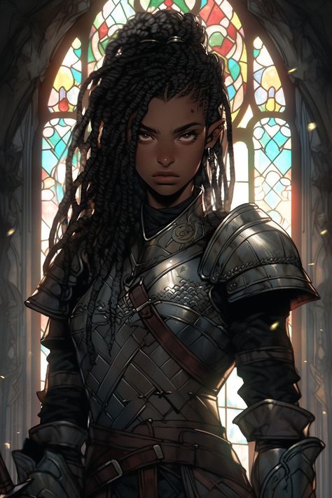 Black Female Pirate Character Design, Masculine Women Character Art, Black Female Knight Art, Bandit Leader Dnd, Character Design Black Woman, Fighter Dnd Character Design, Fantasy Royalty Art, Male Fighter Dnd, Make A Character Challenge