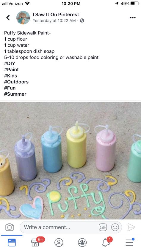 Fun Activities For 3yrs Old, Sand Volcano, Puffy Sidewalk Paint, Nanny Job, Ffa Ideas, Chalk Activities, Paint For Kids, Sidewalk Chalk Paint, Sidewalk Paint