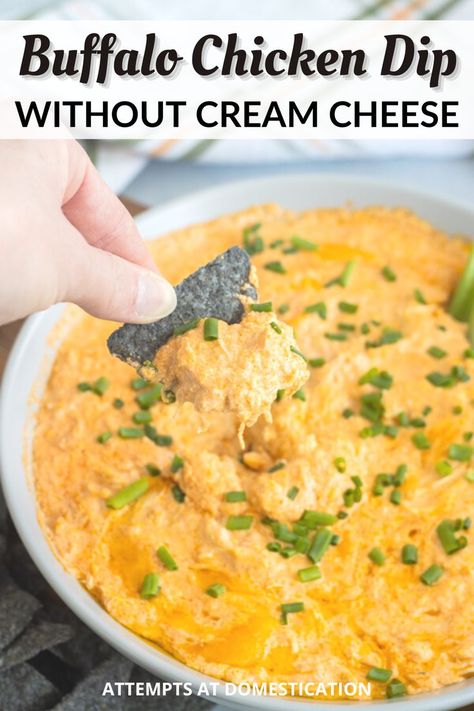 The best recipe for buffalo chicken dip without cream cheese. The dip combines sour cream, buffalo sauce, Ranch dressing, and cheddar cheese. Chicken Dip Without Cream Cheese, Recipe For Buffalo Chicken Dip, Sour Cream Ranch Dressing, Buffalo Dip, Buffalo Chicken Dip Recipe, Chicken Dip, Chicken Dips, The Dip, Buffalo Chicken Dip