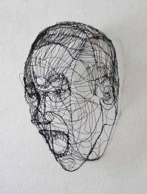 Man's wire head Wire Art Face, Wire Figures Human, Wire Portraits Faces, Wire Bust Sculpture, Metal Wire Sculpture, Wire Portrait Sculpture, Sculpture Head, Wire Art Sculpture, Art Wire