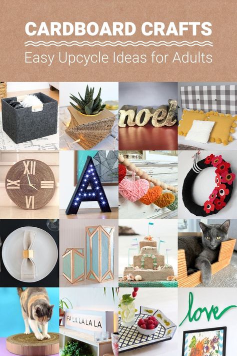 Home decor to fun pet DIY projects, there are numerous ways to use your cardboard boxes. Check out these 25 easy cardboard crafts for adults. Easy Cardboard Crafts, Pet Diy Projects, Crafts Template, Cardboard Box Diy, Recycle Cardboard Box, Crafts For Adults Diy, Pet Diy, Template Free Printable, Cardboard Crafts Diy