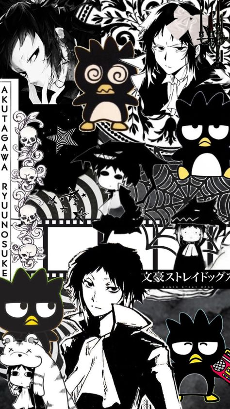 #akutagawa #badtzmaru #sanrio #anime #manga #bungoustraydogs #bungostraydogs #wallpaper #black #white #aesthetic #blackandwhite #cute #kawaii #collageart #ryunosukeakutagawa #mangaaesthetic #animeaesthetic Badtzmaru Sanrio, Akutagawa Wallpaper, Black White Aesthetic, A Aesthetic, Badtz Maru, Wallpaper Black, White Aesthetic, Cute Kawaii, Bungo Stray Dogs