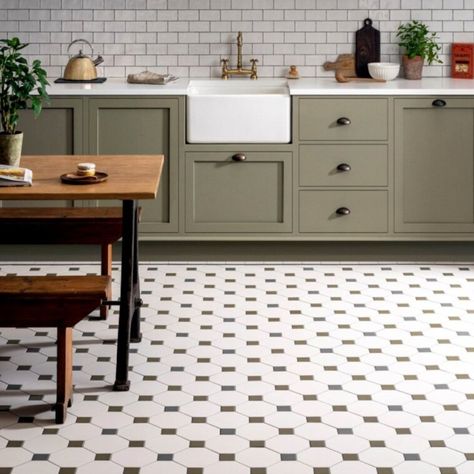 Victorian Flooring, Victorian Floor Tiles, Victorian Floor, Dover White, Kitchen Studio, Victorian Tiles, Victorian Kitchen, Classic Kitchen, Laundry Bathroom