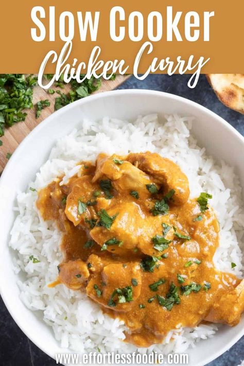 A creamy and mild slow cooker chicken curry with coconut milk! No browning required so it's super easy to make! Slow Cooker Chicken Korma, Chicken Curry With Coconut Milk, Crock Pot Curry, Slow Cooker Curry Recipes, Chicken And Potato Curry, Chicken Breast Curry, Chicken Curry Recipe Easy, Curry With Coconut Milk, Chicken Korma Recipe