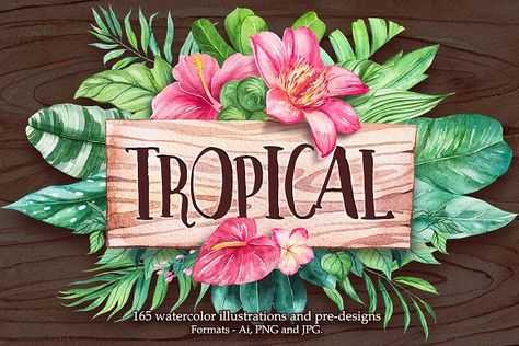 Tropical. Watercolor illustrations. by AlexGreenArt on @creativemarket Tropical Leaves Illustration, Watercolor Tropical Leaves, Tropical Watercolor, Watercolor Tropical, Leaf Illustration, Fresh Color Palette, Watercolor Illustrations, Watercolor Texture, Green Art