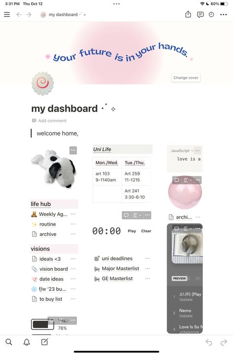 Notion Pages Aesthetic, Ipad Aesthetic Organization, Notion Productivity, Notion Inspo, Notion Ideas, Notion Dashboard, Digital Organization, Notion Templates, Notion Template