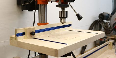 Drill Press Diy, Diy Drill Press, Woodworking Drill Press, Drill Press Stand, Press Table, Drill Press Table, Build A Table, Woodworking Shop Plans, Woodworking Bed