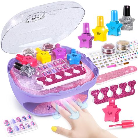 Shemira Nail Polish Kit For Girls Ages 7-12 Years Old, Nail Art Kids Manicure, Nails Kids, Nail Polish Kit, Nail Art Studio, Toe Separator, Colorful Nail, Purple Nail, Nail Polish Kits, Glitter Powder