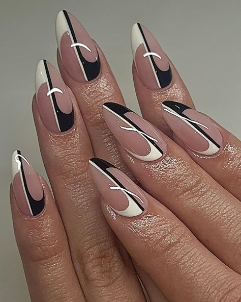 🤍🖤 . . . @apresnailofficial Medium almond sculpted @nailzkatkat “PBP10” Skin rubber base @lizzys_nail_art “PBP10” Black and white stamp and liner gel . #nails #nailart #nailinspo #naildesign #handdrawn #miami #miamigardens #miamilakes #hialeah #wynwood #doral #miramar #pembroke #nailtech #nailartist #gelx #gelextensions #apres #naturalnails #overlay #structuredmani #watchmework #beforeandafter #nailsofinstagram #305 #black #white #reversefrench #linework Miami Gardens, Medium Almond, Gel Extensions, 8 Weeks, Nails Nailart, Nail Artist, Nail Tech, Natural Nails, Nail Inspo