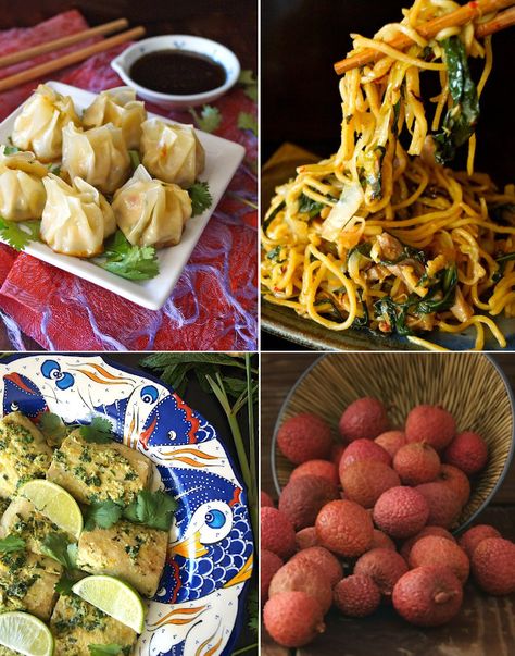 A beautiful handful of delicious dishes for Chinese New Year Menu Ideas. From delectable Longevity noodles to a beautiful lychee dessert. New Year Menu Ideas, Lychee Dessert, Longevity Noodles, Chinese Noodle Recipes, New Year Menu, Winter Holiday Recipes, Five Course Meal, Healthy Greens, Chinese New Year Food