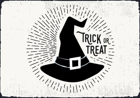 Trick Or Treat Illustration, Halloween Infographic, Machine Embroidery Designs Projects, Hat Drawing, Grunge Effect, Witch Tattoo, Hat Vector, Halloween Graphics, Adornos Halloween