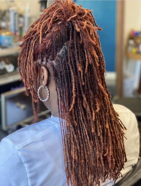 Dyed Microlocs Black Women, Sister Locs With Shaved Sides, Med Length Hairstyles, Sister Locks Hairstyles, High Porosity Hair, Sisterlocks Styles, Dreadlock Style, Natural Hair Short Cuts, Short Locs Hairstyles