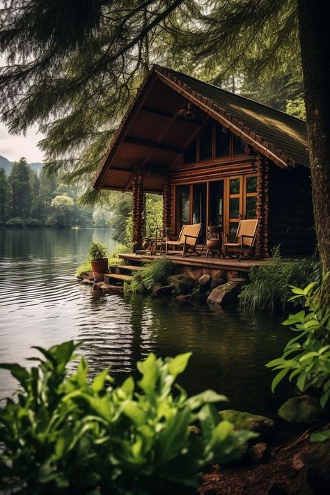 Pond In The Woods, House In The Woods Aesthetic, Iwatch Wallpapers, Cozy Cottage In The Woods, Forest Landscaping, River Homes, Cabin House Design, Lakefront Cabin, Waterfront Cabins