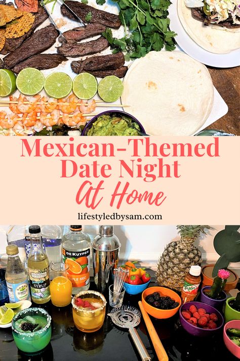 At Home Date Night Ideas: Mexican Themed Date Night {Including Activities, Drinks, Recipes & More!} Easily turn your Mexican take-out this Friday night into a Mexican themed date night with your significant other in three simple steps. This post includes details on the following Mexican-Themed Date Night Activities: Make Your Own Margaritas, Cook A Mexican Dish, Paint Your Own Ceramic Sugar Skulls. This is also a fun way to celebrate Cinco de Mayo! Mexican Date Night At Home, Mexican Night Ideas, Taco Date Night, Themed Date Night, Homemade Margarita Recipe, Fiesta Night, At Home Date Night Ideas, Home Date Night Ideas, Easy Margarita Recipe