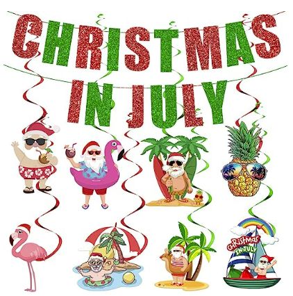 Christmas in July Decorations, Christmas July Party Supplies Includes Red Green Summer Banner and Christmas Party Decorations Hanging Swirls, Mele Kalikimaka Decor Tropical Christmas Party Tropical Christmas Party, Christmas In July Decorations, Inflatable Christmas Tree, Hawaiian Christmas, Summer Banner, Summer Christmas, Tropical Christmas, Mele Kalikimaka, Christmas Banners