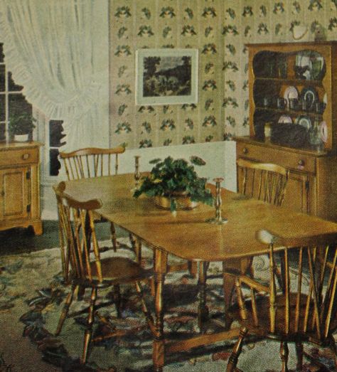 Vintage Ethan Allen Furniture, 80s Dining Room, 1940s Dining Room, 1960s Dining Room, 1950s House Interior, 1950s Dining Room, 1920 Home, Mid Century Traditional, 1950s Home