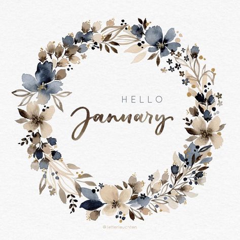 January Apple Watch Wallpaper, Hello January Wallpaper, Wreath Calendar, Learn Lettering, January Wreath, Monthly Wallpapers, Dwell In Possibility, January Wallpaper, Neuer Monat