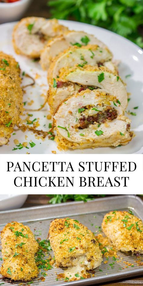 Pancetta Stuffed Chicken Breasts | Tasty dinner recipe! Pancetta Chicken Recipes, Chicken And Pancetta Recipes, Chicken Pancetta Recipes, Italian Stuffed Chicken Breast, Panchetta Recipes, Pancetta Recipes, Chicken Boneless Breast Recipes, Stuffed Chicken Breasts, Main Entrees