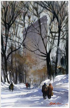 Thomas W Schaller, Thomas Schaller, Madison Square Park, Cat Air, 수채화 그림, Watercolor Artists, Madison Square, Old Paintings, Winter Art