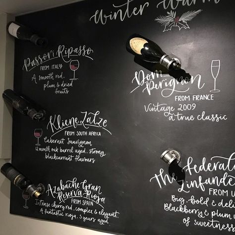 Nikki Whiston on Instagram: “One last job to show from this year! I painted this chalk wall at a lovely wine bar @bradmans_wine last month which displays the bottles…” Chalkboard Wine Bottles, Chalk Wall, Wine Display, Wine Bar, Last Month, Wine Bottles, Wedding Bells, Chalkboard, Chalk