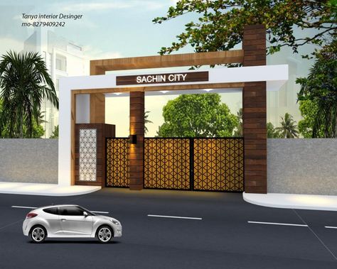 Society Gate Design, School Main Gate Design, Luxury Gate Entrance, Condominium Entrance, Parallel Kitchen Design, Modern Main Gate Designs, Triangle Park, Residential Architecture Apartment, Entrance Arch