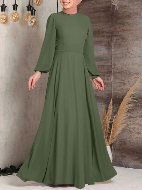 Lasaky - Chic High-Waisted Lantern Sleeve Formal Gown Dress Muslim Dresses, Long Dress Plus Size, Dubai Abaya, Dress Muslim, Muslim Fashion Hijab, Fashion Hijab, African Dresses, African Dresses For Women, Dresses Women