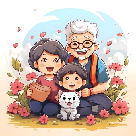 Line Art Template, Parents Illustration, Grand Parents Day, Creative Post, Grand Parents, Draw People, Family Drawing, Parents Day, Cute Cartoon Drawings