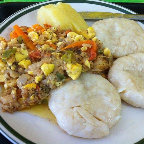 ackee and saltfish, dumplings and yam Soup Recipes Homemade, Jamaican Chicken Soup, Ackee And Saltfish, Chicken Soup Recipes Homemade, Jamaican Chicken, Ital Food, Jamaica Food, Jamaican Cuisine, Jamaican Dishes