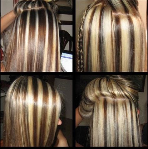 Ash Blonde Highlights On Dark Hair, Dramatic Highlights, Chunky Blonde Highlights, Striped Hair, California Hair, Blonde Highlights On Dark Hair, Highlights Ideas, Ombre Blond, Chunky Highlights