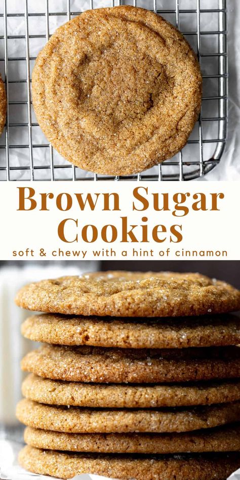 These brown sugar cookies are soft and chewy with a crunchy sugar coating. They have with a delicious brown sugar flavor with hints of cinnamon and vanilla. The perfect variation on rolled sugar cookies. #brownsugarcookies #sugarcookies #christmascookies #holidayrecipe from Just So Tasty Hoho Cupcake Cookie, Brown Butter Cinnamon Cookies, Sugar Cookies With Brown Sugar, Cinnamon Brown Sugar Cookies, Desserts With Brown Sugar, Soft Brown Sugar Cookies, Brown Sugar Recipes Dessert, Brown Sugar Butter Cookies, Easy Brown Sugar Cookies