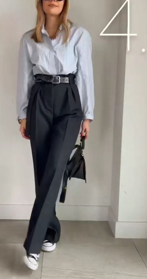 Black Slacks Sneakers Outfit, Old Money Outfits Sneakers, Old Money Outfits With Sneakers, Business Casual Pleated Wide-leg Pants, Classic Formal Work Pants Wide-leg, Classic Full-length Business Casual Pants, Timeless Wide-leg Office Pants, Old Money Trousers Woman, Slacks And Sneakers Women