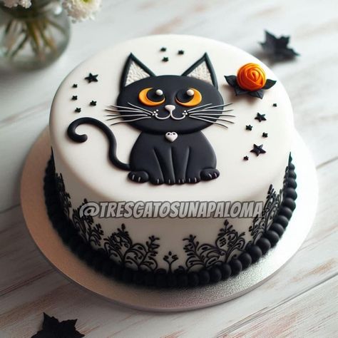 Easy Cat Cake Birthday, Cake Cat Design, Cat Cake Designs Birthday, Black Cat Cake, Cat Cakes Birthday, Black Cat Cupcakes, Black Cat Cookies, Birthday Cake For Cat, Chocolate Cake Designs