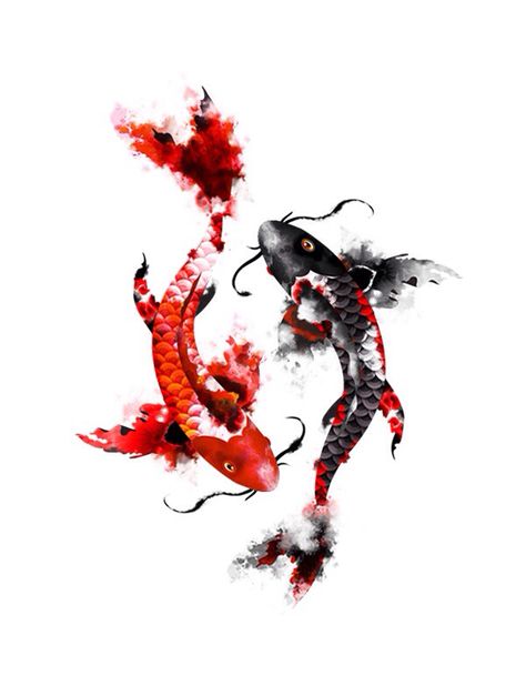 Red and black  tattoo Karp Koi, Pisces Tattoo Designs, Tattoo Watercolor, Kunst Tattoos, Pisces Tattoos, Koi Art, Koi Tattoo, Koi Fish Tattoo, Carpe Koi