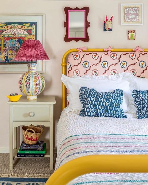 Ottoline on Instagram: “A little girls bedroom full of pattern and colour by @katharineparaviciniltd thanks for choosing our ‘Tulips of Belgravia’ fabric for the…” Colorful Rooms, Headboard Cover, House Things, Main Bedroom, Mahogany Wood, Childrens Bedrooms, Bed Room, My New Room, Kids Decor