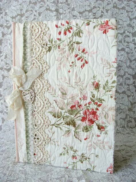 Decorated Notebooks, Shabby Chic Journal, Old Book Crafts, Fabric Book Covers, Fabric Books, Pretty Heart, Seam Binding, Diary Notebook, Note Holders