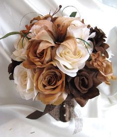 Brown Flowers on Pinterest | Yellow Flower Arrangements, White ... Brown Wedding Themes, Cream Wedding Bouquet, Camo Wedding, Silk Flower Bouquets, Cream Wedding, Brown Wedding, Brown Flowers, Champagne Wedding, Wedding Bridal Bouquets