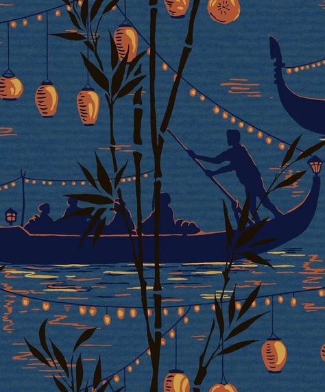 Cole & Son Wallpaper 89/8032.CS Gondola Blue Lantern Wallpaper, Asian Wallpaper, Mulberry Home, Cole And Son Wallpaper, Asian Homes, Asian Home Decor, English Design, Wallpaper Decor, Cole And Son