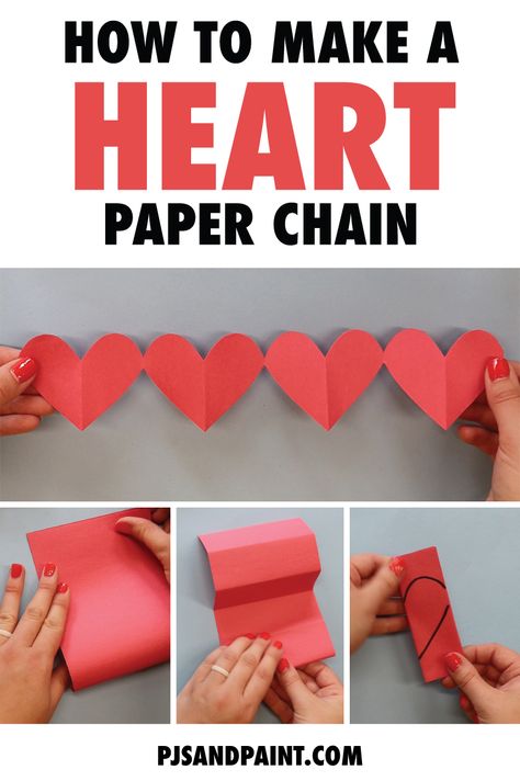 Friendship Paper Chain, Heart Chain Paper, How To Make Paper Chains, Heart Paper Chain, Heart Chain Craft, Paper Chain Decorations, Paper Heart Chain, Diy Garland Paper, Paper Doll Chain