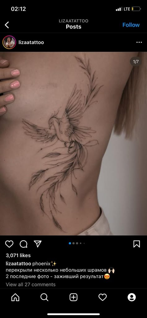 Phoenix Tattoo Side Ribs, Meaningful Tattoos For Women Back, Winged Woman Tattoo, Phoenix Tattoo On Ribcage, Rising Phoenix Tattoo Feminine Hip, Phoenix Tattoo Feminine Ribs, Phoenix Stomach Tattoo, Phoinex Tattoos Women, Phoenix Tattoo Ribs For Women