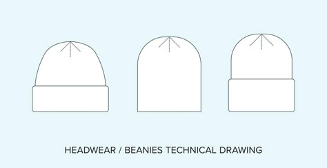 Different Beanies Technical Drawing, Accessory Blueprint for Fashion Designers Beanie Sketch, Beanie Drawing, Hoodie Mockup Free, Flat Drawings, Drawing Accessories, Hoodie Mockup, Aesthetic Couple, Tech Pack, Silhouette Art