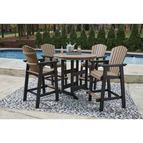 Signature Design by Ashley Fairen Trail Black/Driftwood 5-Piece Outdoor Dining Package - 46"W x 46"D x 42"H - Bed Bath & Beyond - 39872695 Outdoor Bar Height Table And Chairs, High Top Patio Table Outdoor, Bar Height Outdoor Table, Outdoor High Top Table And Chairs, Bar Tables Ideas, High Top Patio Table, Outdoor High Top Table, Outdoor Patio Tables, Bar Height Patio Set