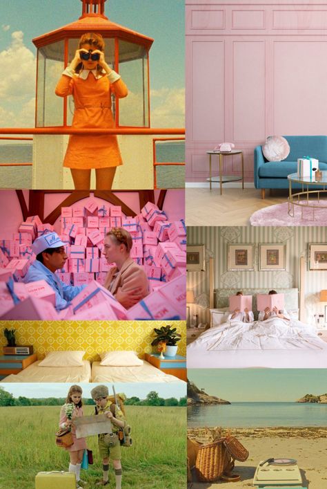 In the Mood For: Wes Anderson Inspired Design - The House That Lars Built Wes Anderson Office Aesthetic, Movie Mood Board, Wes Anderson Room, Wes Anderson Decor, Wes Anderson Design, Movie Moodboard, Wes Anderson Color Palette, West Anderson, Anderson Aesthetic