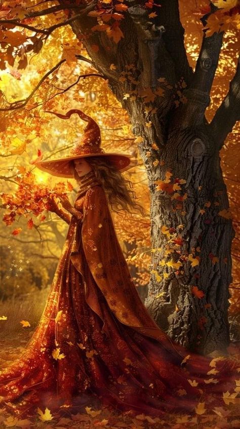 Autumnal Equinox Art, Green Witchery, Autumn Witch, Witch Pictures, Faery Art, Hummingbird Pictures, Pumpkin Painting Ideas, Halloween Wallpapers, Autumnal Equinox