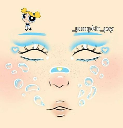 Bubbles Makeup Powerpuff, Bubbles Powerpuff Makeup, Bubble Makeup Look, Cartoon Makeup Looks, Pony Effect Makeup, Bubbles Makeup, Makeup Looks Drawing, Bubble Makeup, Makeup Drawings