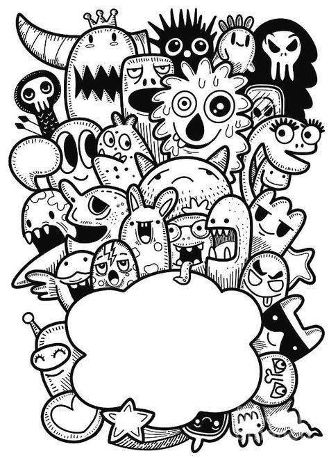 Monster Background, Drawing Ideas Easy Doodles, Doodle Cute, Doodle Monster, Doodle Art Letters, Doddle Art, Drawing Ideas Easy, Fantasy Animals, Graffiti Doodles