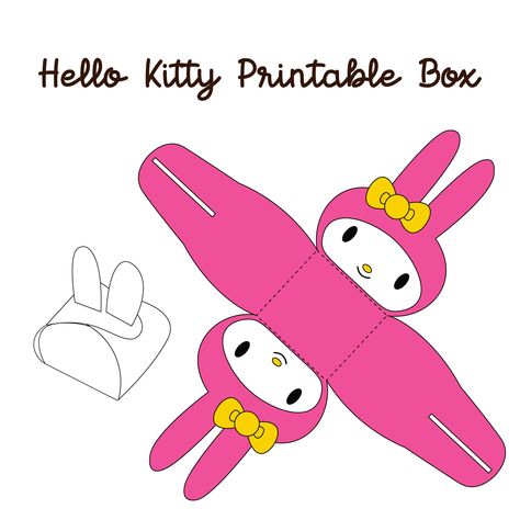 My Melody Box Template, Sanrio Printable Paper Craft Templates, Hello Kitty Box Template, Free Paper Craft Templates, Hello Kitty Cut Out, My Melody Printables, Paper Crafts Templates Printable, My Melody Paper Craft, Cute Box Template